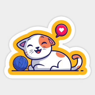 Cute cat playing with yarn ball cartoon Sticker